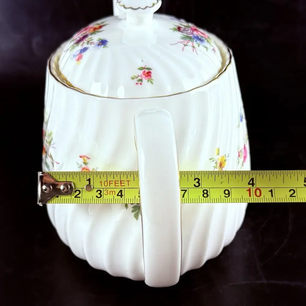 Vintage Minton Bone China Teapot Marlow S309 Floral Gold Trim England